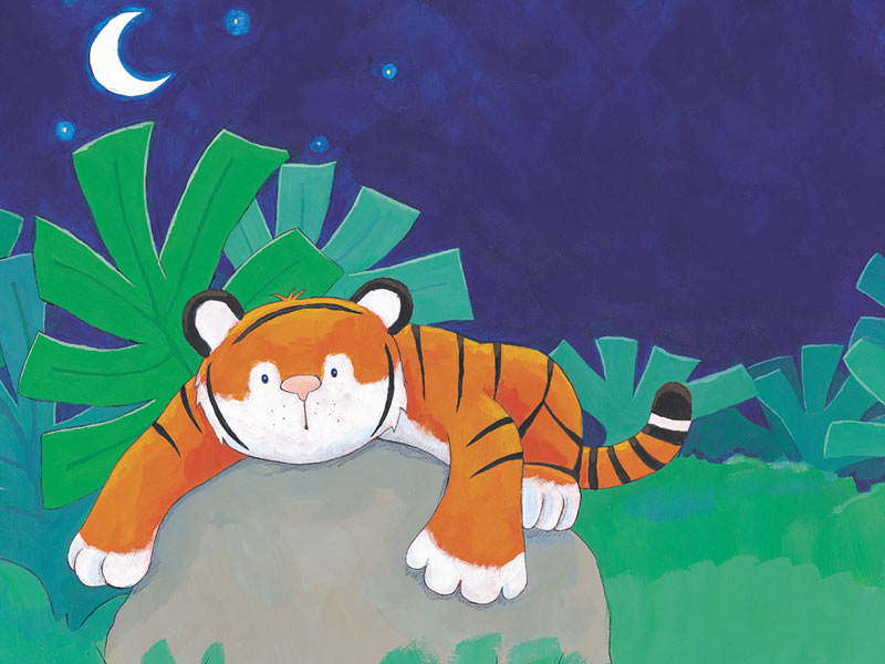 tiger in a jungle illustration for a bedtime story book for mums and baby magazine