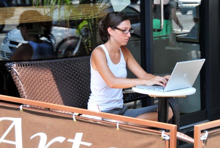 digital stalking woman at computer