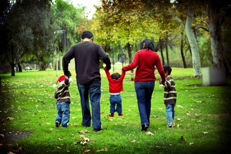 Family 5 Walking Away in Park