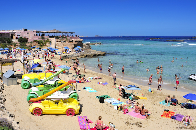Cala Conta beach in San Antonio, Ibiza Island, Spain