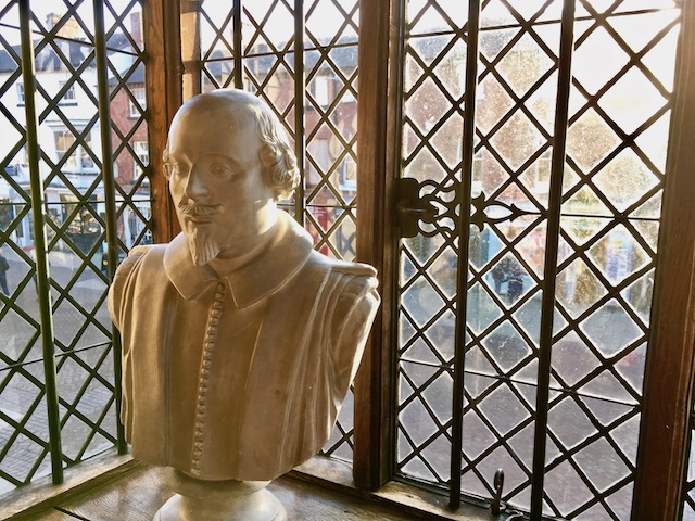 white bust statue of william shakespeare inside his birthplace at stratford upon avon