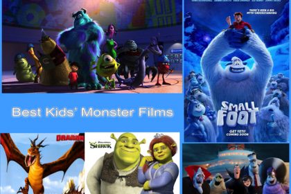 collage showing monster films posters including Smallfoot and monsters inc for children.