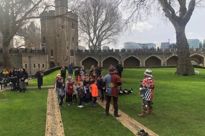 kids playing at the tower of london