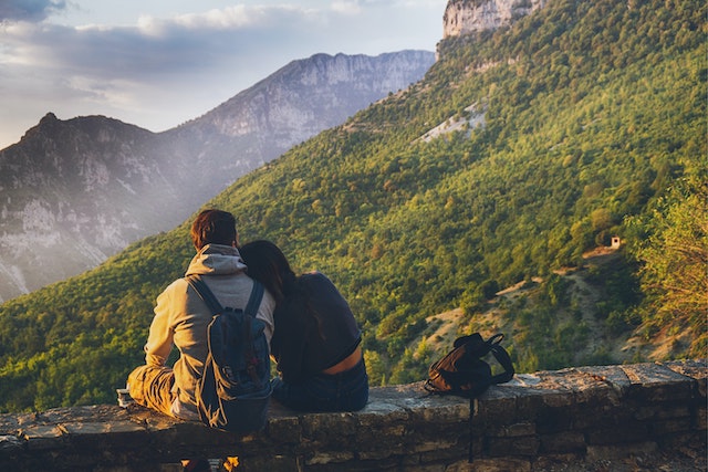 couple travelling mountains work trip romantic getaway kids parenting 