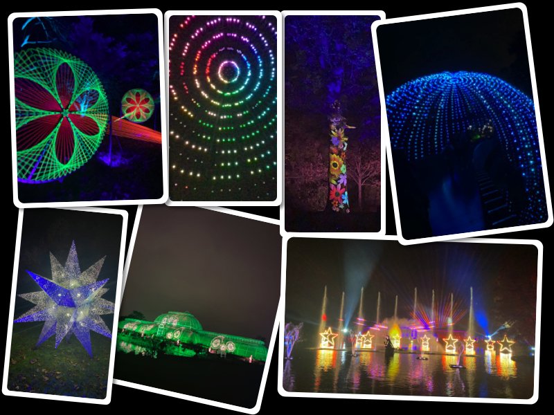 Christmas at Kew lights and illuminated trees and fountains 