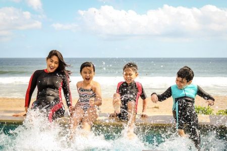 happy family surfing