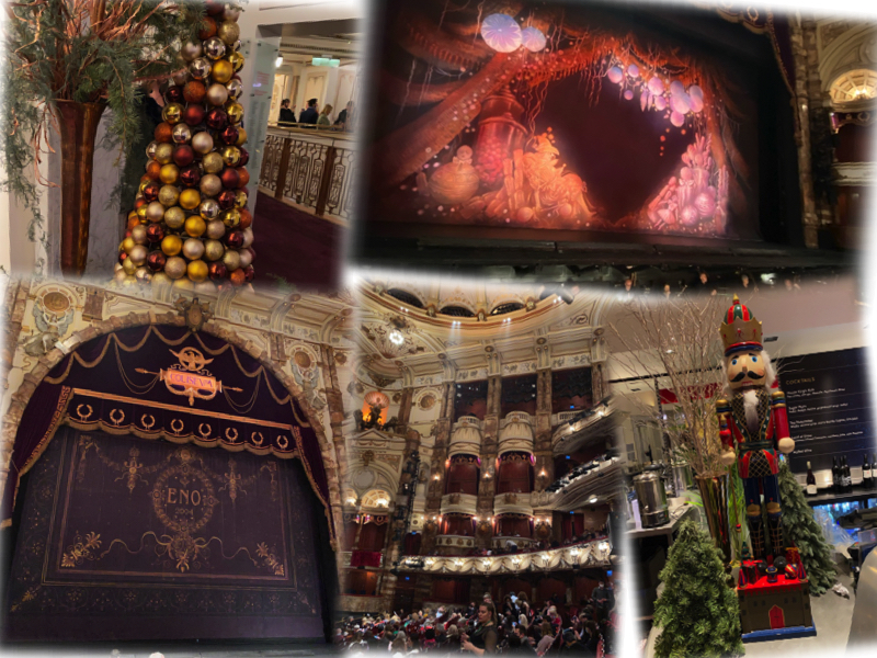 festive decorations at the Coliseum for The Nutcracker by the English National Ballet 