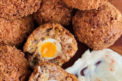 Nduja Scotch Eggs for Afternoon Tea on the table