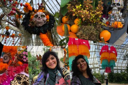 Collage of colourful flower installation at Kew Gardens Mexico Festival event