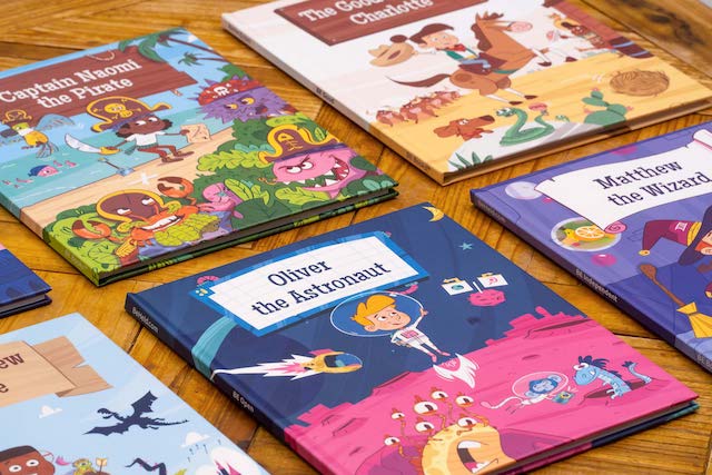 personalised books for children laid on a table 