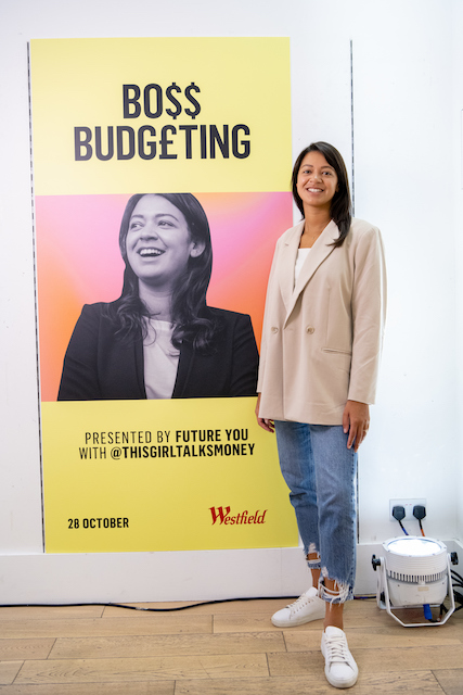 Ellie Austin-Williams wearing cream jacket poses for mums magazine and offers Tips to manage finances  to Fintokkers