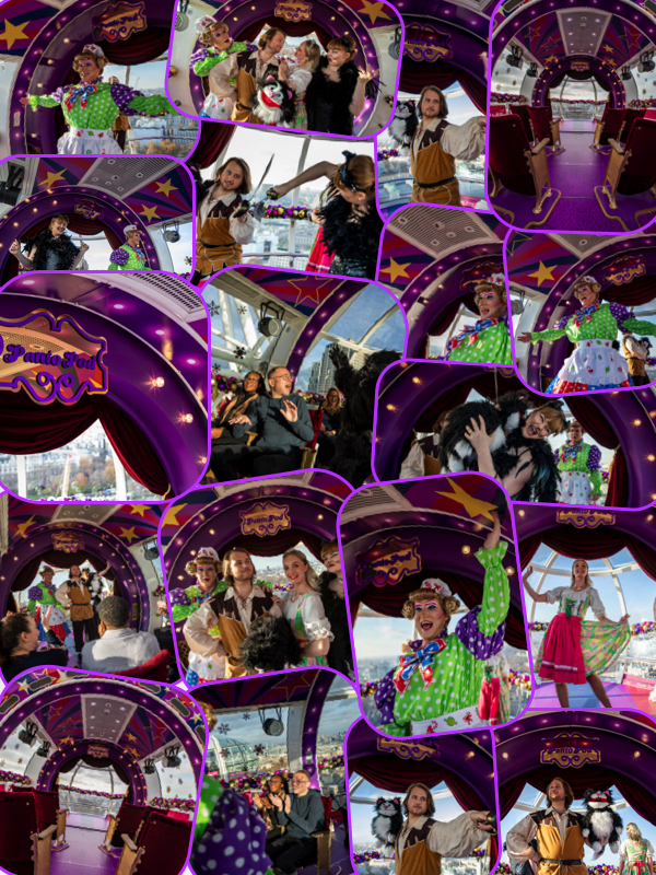 Collage of Christmas Panto Pod inside the London Eye