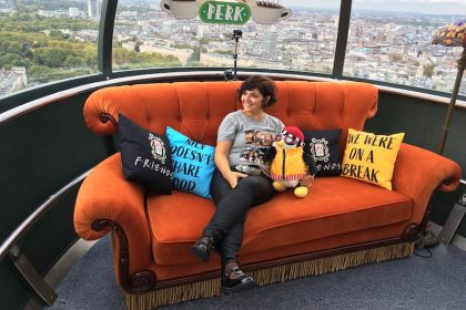 monica costa relaxing on a couch during a mums day out on the london eye