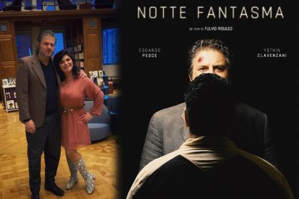 Ghost night movie poster collage and monica costa posing with edoardo pesce