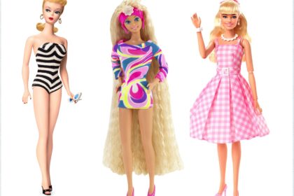 valuable Vintage Barbie dolls collage From left to right: The 1959 original Barbie, The 1992 Totally Hair Barbie, Part of the 2023 Movie Collection, Barbie.com