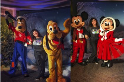 Disney figures posing with Monica Costa London Mums magazine collage