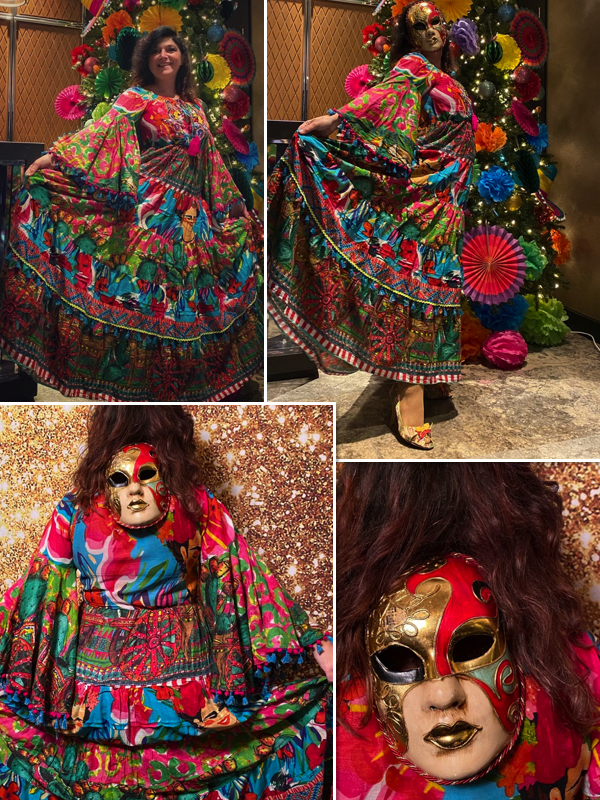 Mardi Gras dress monica costa London Mums magazine dress by Antica Sartoria