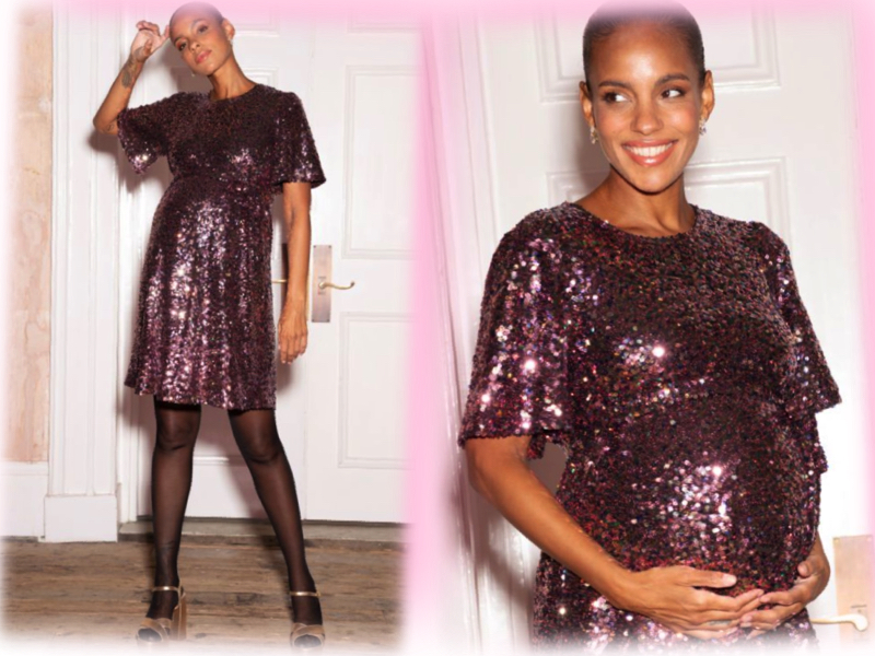 party fashion during pregnancy seraphine pink sparkle maternity shift dress collage