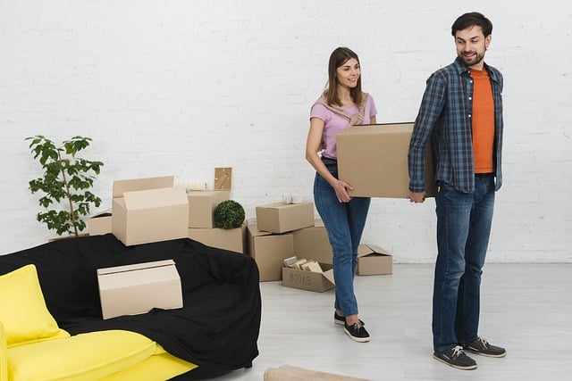 couple moving boxes